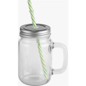 CANECA DE VIDRO COM TAMPA E CANUDO