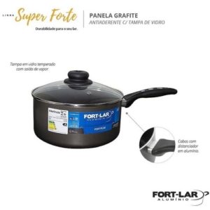 FORT-LAR - PANELA SUPER FLON GRAFITE N.22 3,50LTS COM TAMPA DE VIDRO